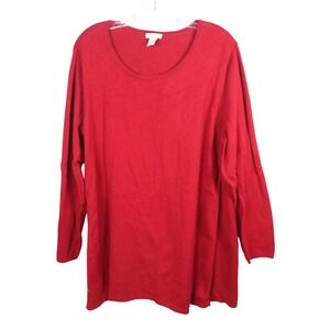 J. Jill Womens 2X Red Cotton Blend Long Sleeve Scoop Neck Knit Top RN 97641